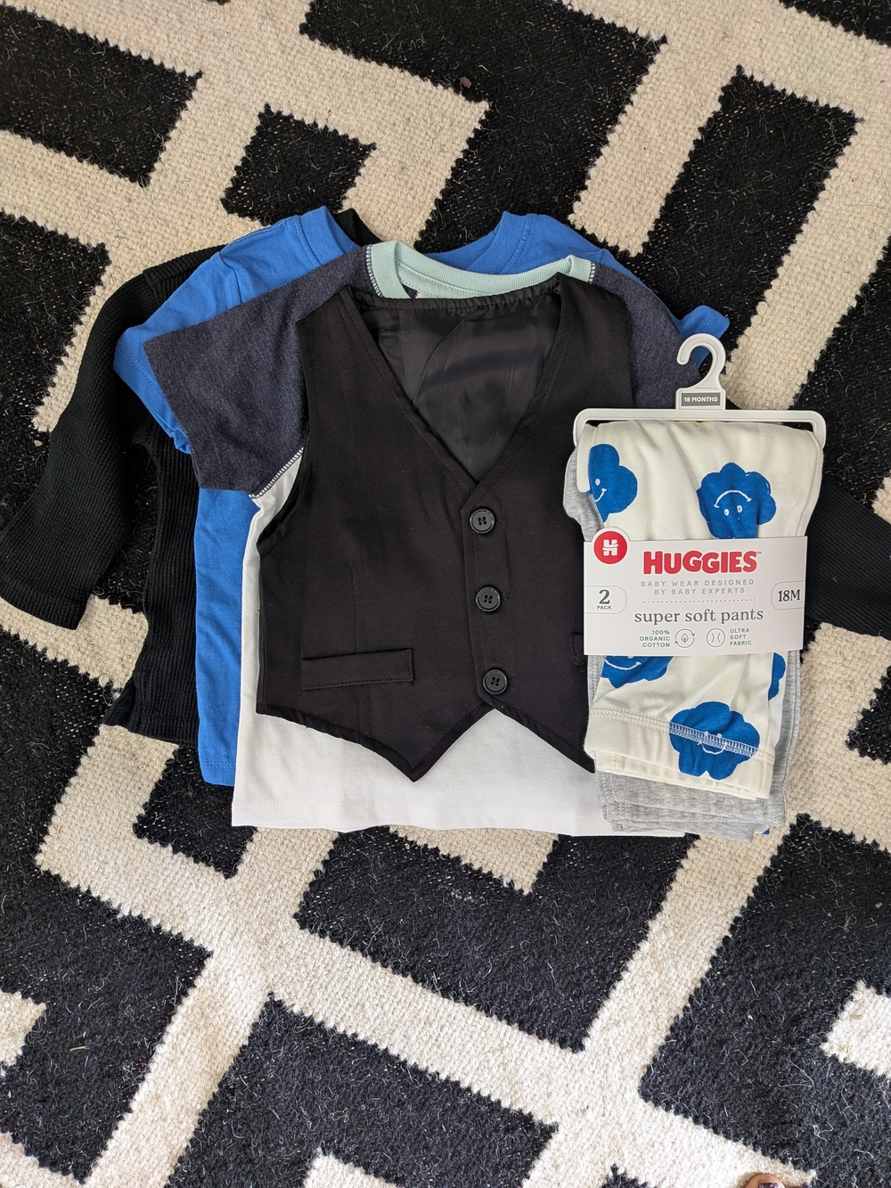 Baby Vest Style Onesie and Blue Tops Set with Huggies Pants-18M